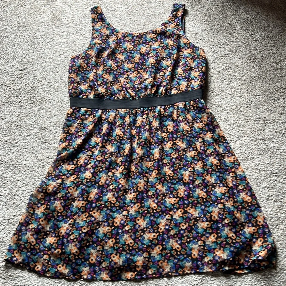 Xhilaration Sleeveless Floral Dress XL Black Orange Blue Purple Flowers Keyhole - Picture 4 of 15